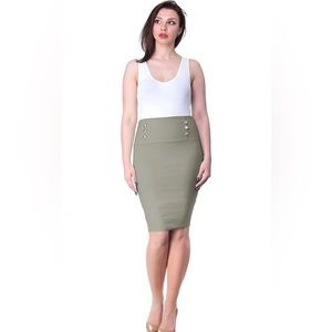 NWT - Women's Elegant Pencil Skirt w/ Button Detail - Taupe